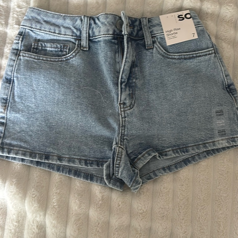 SO Women's High Waist Blue Denim Shorts